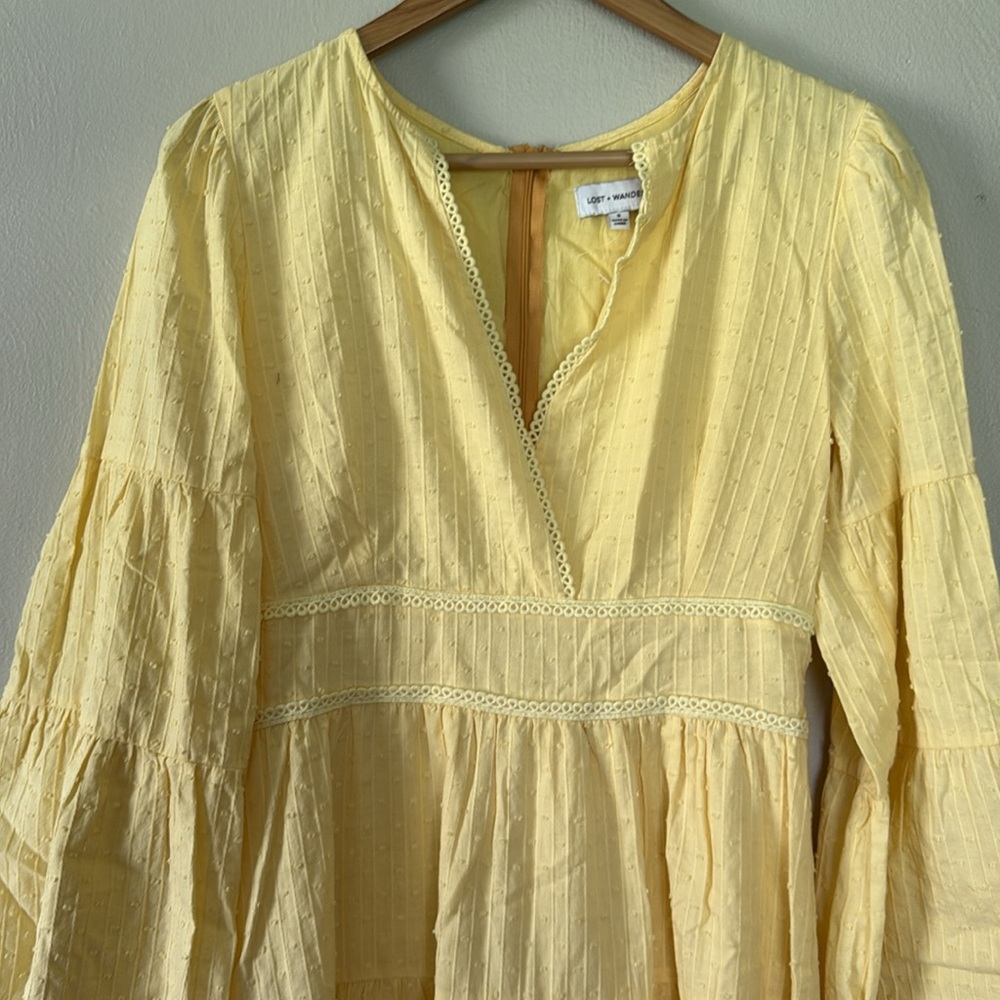 Lost + Wander Picking Daisies Yellow Textured Dress small - Picture 3 of 11